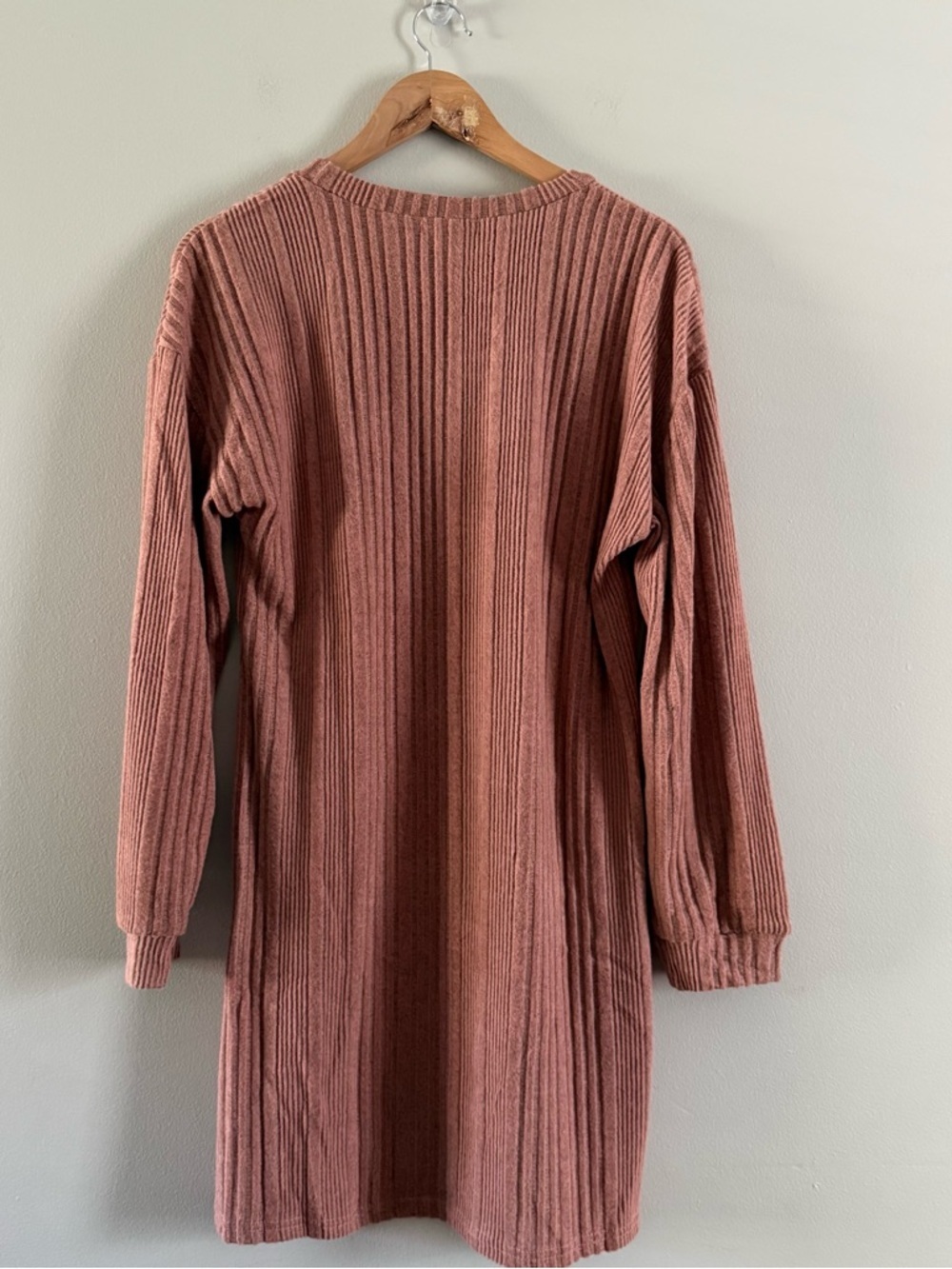 Ribbed Long Sleeve V-Neck Dress in Dusty Rose - Picture 9 of 11